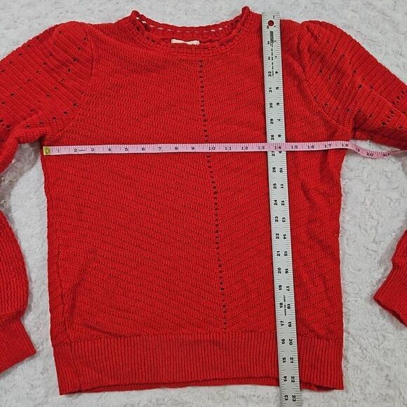 Knox Rose Womens Small Red Pointelle Crewneck Pullover Sweater Crochet Knit - Picture 3 of 7